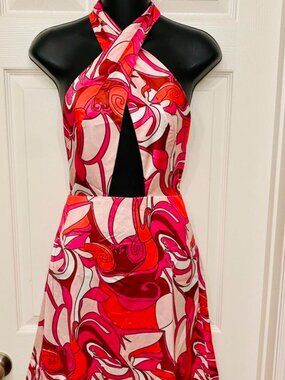 Retro print Pink mini Dress - Summer dress Size 4